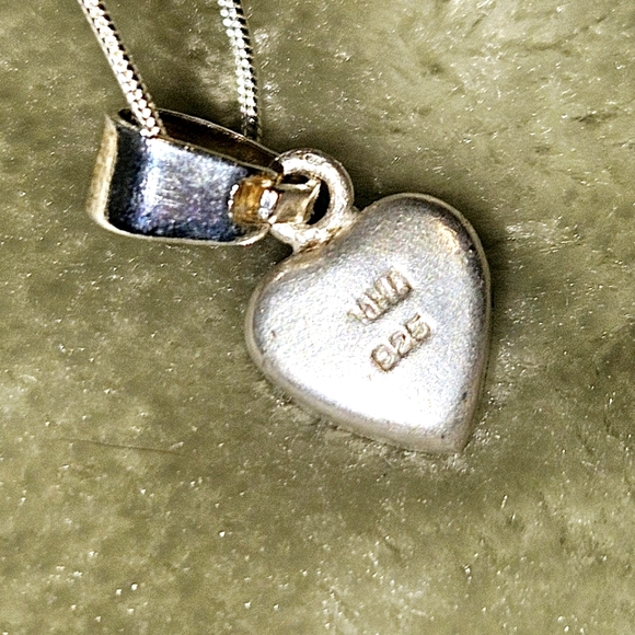 Silver Sterling Rope Chain Heart Necklace 18" with Natural Turquoise Stone Signe - Picture 3 of 6